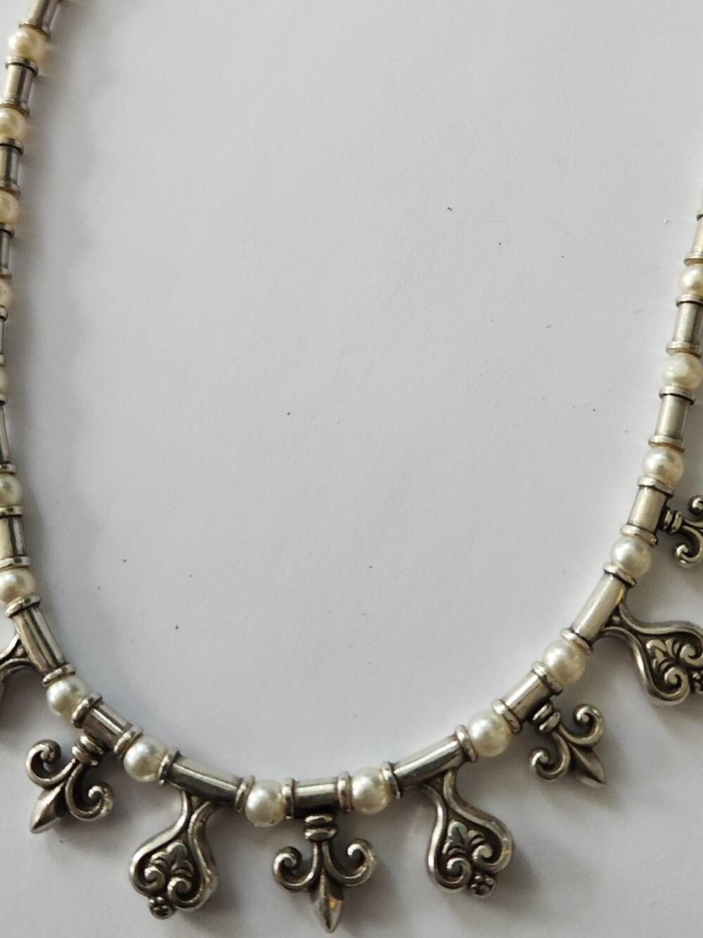 Brighton Faux Pearls Necklace with Hearts & Fleur-de-Lis Charms